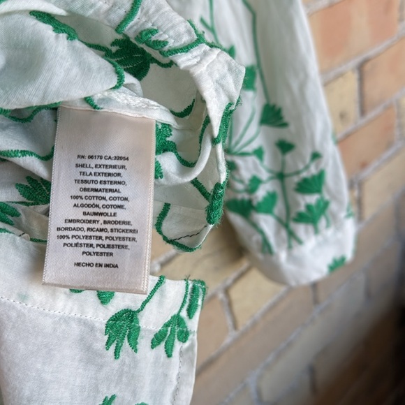 Anthropologie Holding Horses White and Green Embroidered Button-Up Shirt - Picture 3 of 4